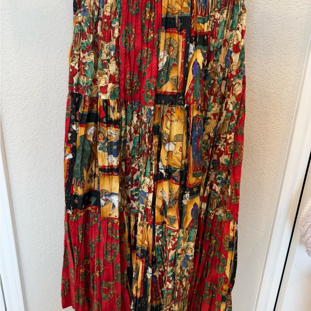 Vintage Christmas themed patchwork broom skirt